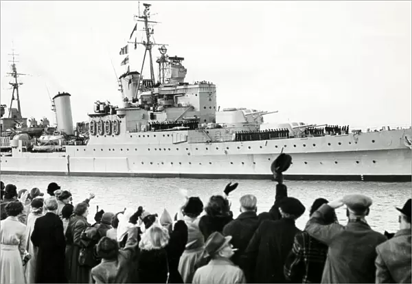 HMS Sheffield a county class cruiser seen here arriving back in the UK after her