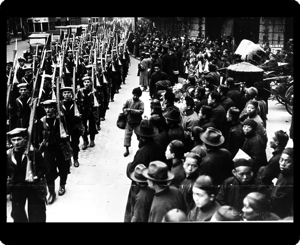 British sailors from HMS Hawkins marching in Shanghai 1927