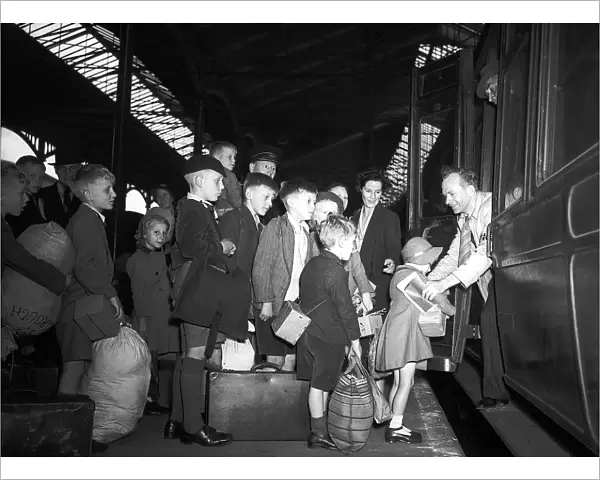 London schoolchildren seen here boarding a train at Euston Station which will evacuated