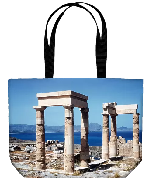 Ruins of the Temple of Athena Lindia facade Acropolis of Lindos on The Island of Rhodes