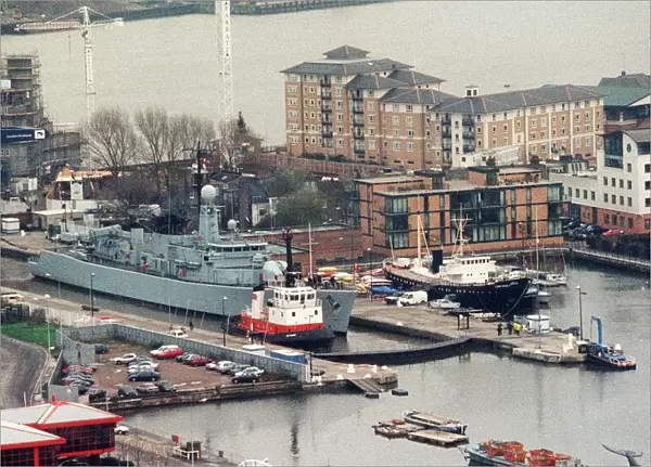 An aerial view showing ships at Naval London Docklands December 1997