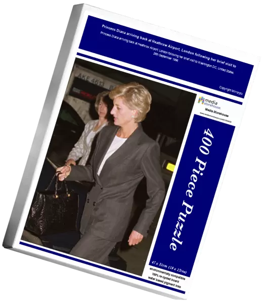Princess Diana arriving back at Heathrow Airport, London following her brief visit to