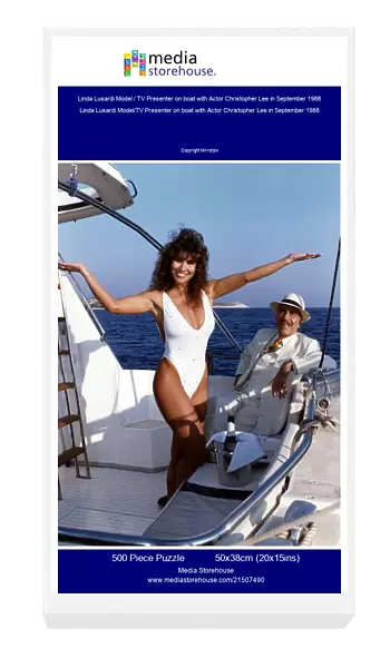 Linda Lusardi Model  /  TV Presenter on boat with Actor Christopher Lee in September 1988