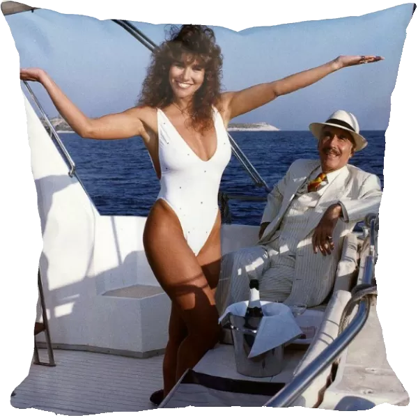 Linda Lusardi Model  /  TV Presenter on boat with Actor Christopher Lee in September 1988