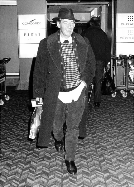 Ian McKellen actor leaving Heathrow Airport for New York