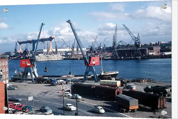 General view of harbour and shipyards in Kiel Germany