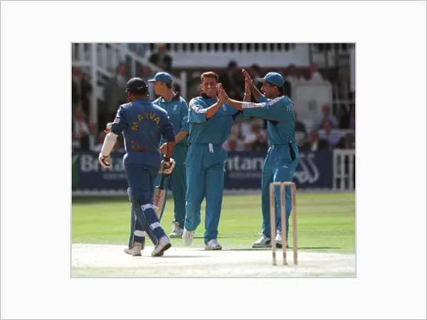 England v Sri Lanka Cricket Match August 1998 Darrn Gough celebrates the wicket of