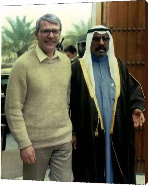 John Major MP walking with the crown prince of Kuwait on his visit to Kuwait to begin