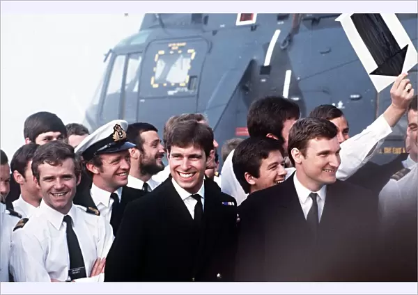 Prince Andrew on HMS Invincible returns home 1982 after Falklands war serivce