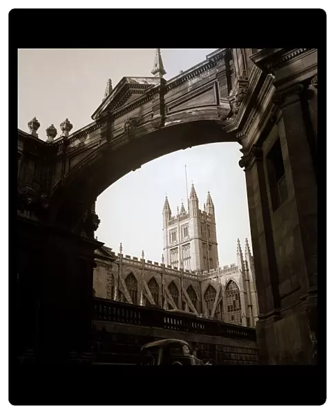 Bath Abbey viewed through the cloisters archway Religion Architecture