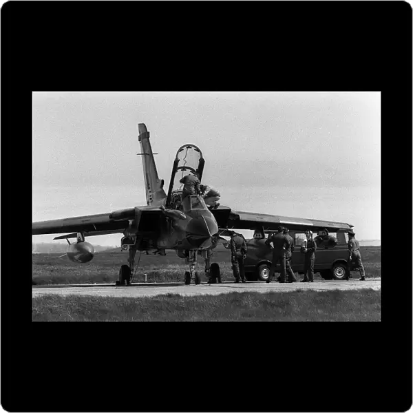 RAF Panavia Tornado GR1 Aug 1987 is prepared for flight by its ground crew
