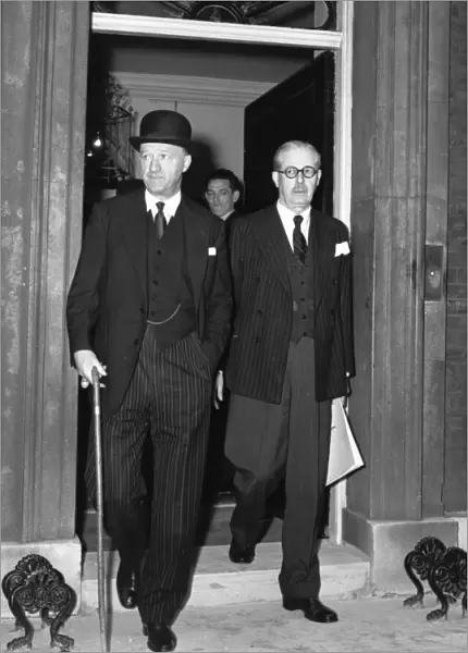 Suez Crisis 1956 Harold MacMillan and Rab Butler leaving 10 Downing Street after a