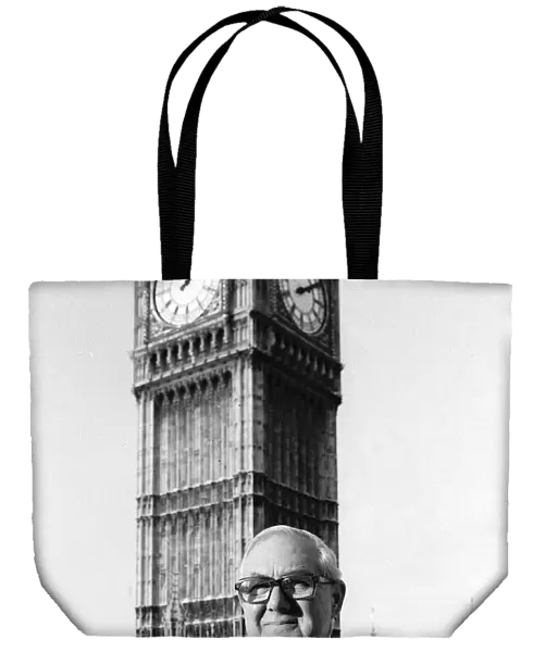 James Callaghan, Dec 1981 outside his new office in the House of Commons, London