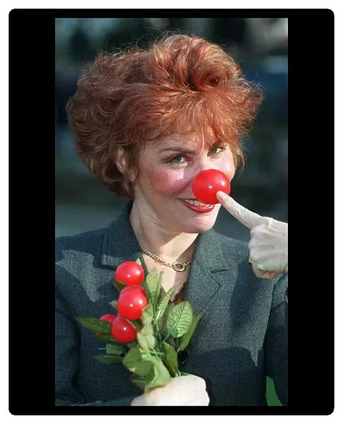 Ruby Wax TV Presenter March 1999 wearing Red Nose in Westminster in aid of