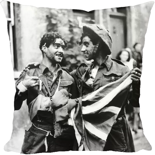 WW2 - Two British soldiers with Union flag in France