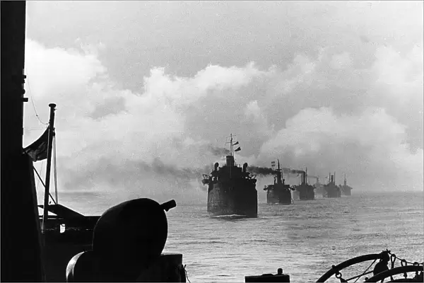 Convoy of steamers, pictured astern, somewhere off the english coast, June 1942