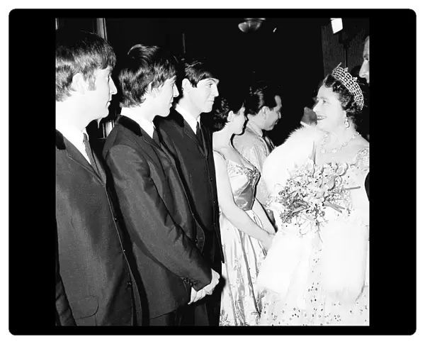 Queen Mother meets The Beatles at Royal Variety Performance at The Prince of Wales
