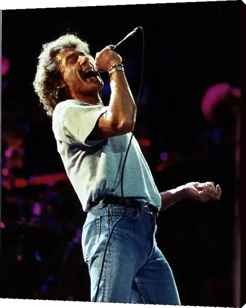 Roger Daltrey Singer from the rock group The Who singing on stage July 1989