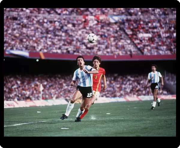 Argentina v Belgium World Cup 1982 football Daniel Passarella chasing a ball