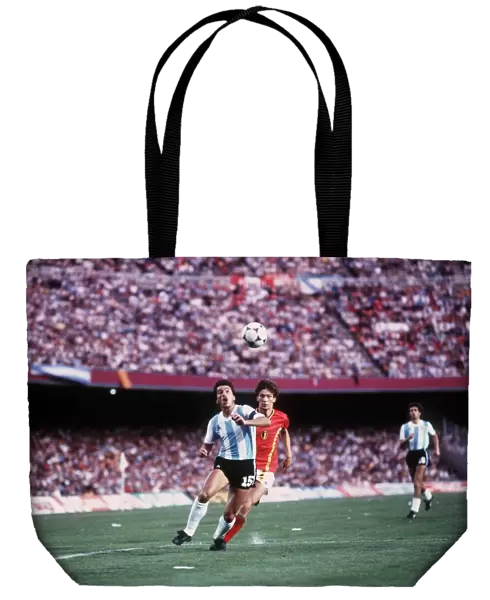 Argentina v Belgium World Cup 1982 football Daniel Passarella chasing a ball
