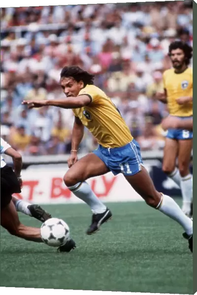 Brazil World Cup 1982 football Argentina v Brazil Eder stides forward for