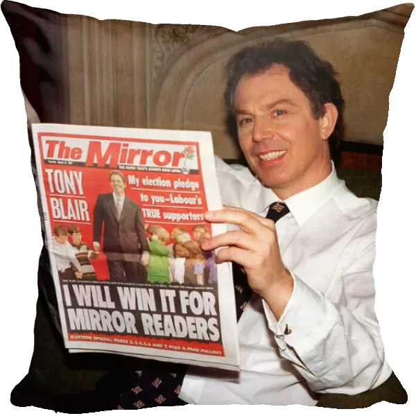 Tony Blair MP Labour leader reads the Daily Mirror newspaper at Home March 1997