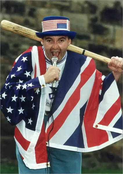 Derek Rae football commentator drapped in US flag August 1991
