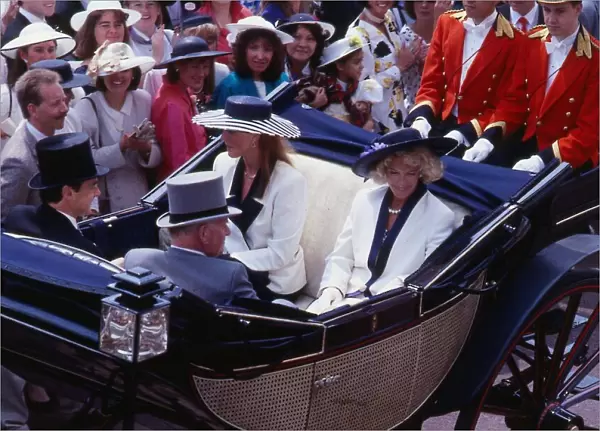 Sarah Duchess of York June 1989 in a carriage with Princess Michael at Ascot