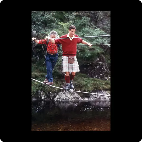 Prince Charles August 1987 walking tightrope at Glen Coe and River Nevis Scotland