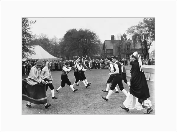 The Kings College Morris Men pictured during the Abbots Bromley Horn Dance one of