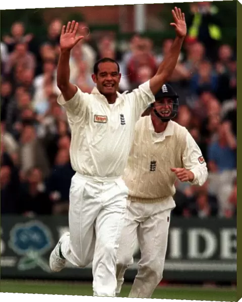 Dean Headley England Bowler at Old Trafford July 1997 Cricket Player celebrates after