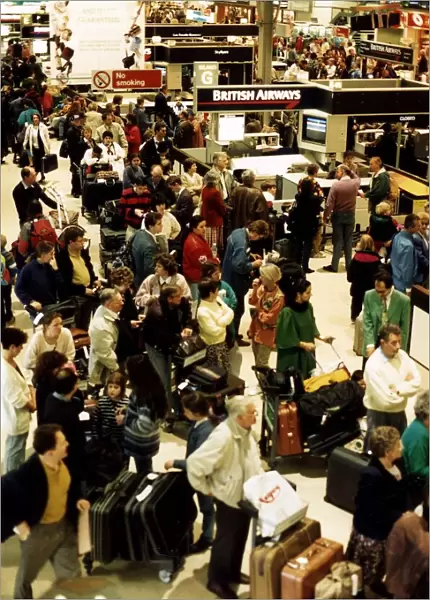 Air Passengers at Heathrow airport amid flight delays April 1996