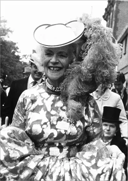 Gertrude Shilling in ostrich feather hat at Royal Ascot June 1980