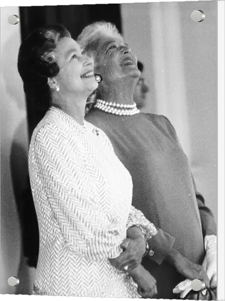 Barbara Bush, wife of President George Bush of the United States shares a joke with Her