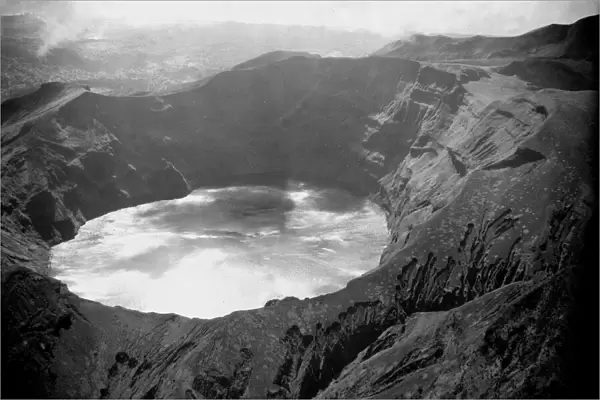 Lake in the crater of the volcano on Mount Soufriere in St