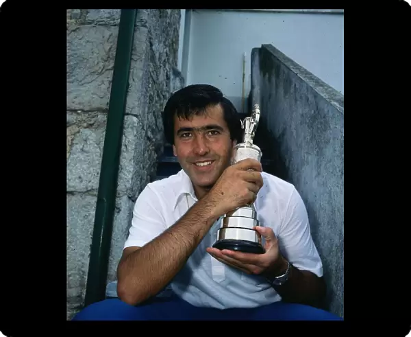 Seve Ballesteros golfer holding British Open trophy claret jug, July 1980