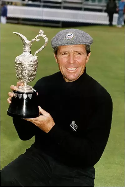 Gary Player holding the British Golf Open trophy