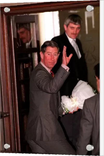 Prince Charles visits the Queen Mother January 1998 Prince Charles wave outside