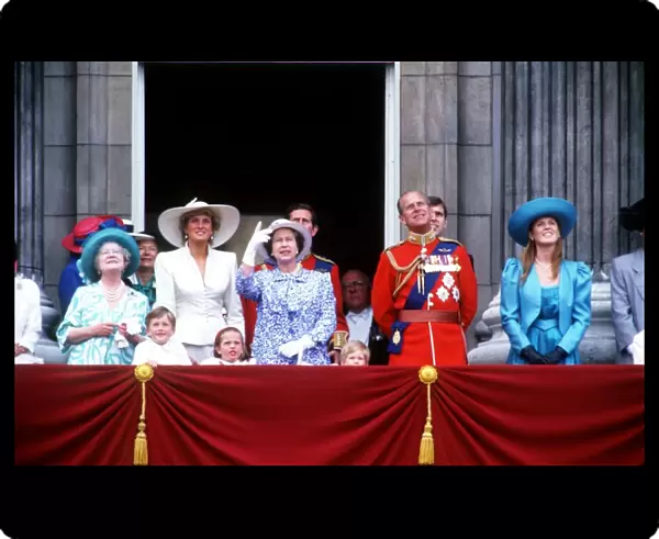 The Queen with royal family on balcolny for trooping of the colour ceremony June