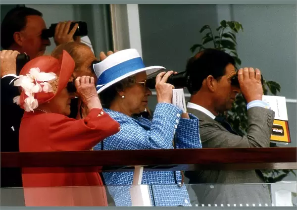 The Queen Mother, Queen Elizabeth, The Duke of Edinburgh & Prince Charles watching