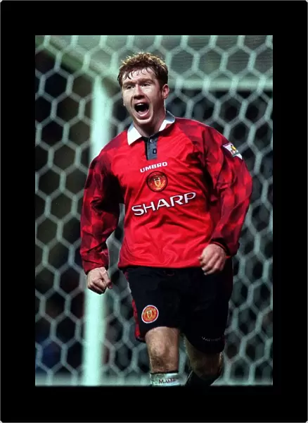 Paul Scholes Manchester United Apr 1998 Celebrating after scoring a goal for
