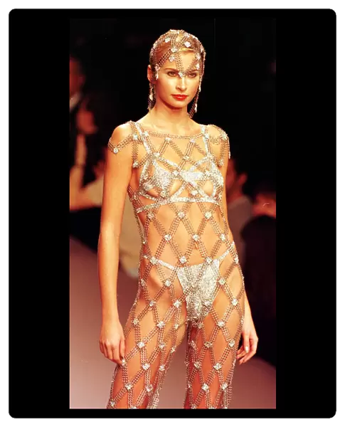 Paco Rabanne fashion show Paris, France, January 1998 Model on catwalk dressed in