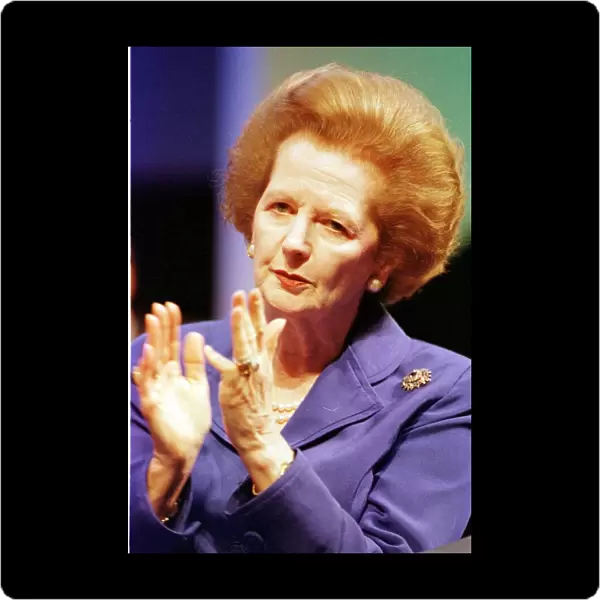 Margaret Thatcher former Prime Minister of Britain during the debate on Europe at