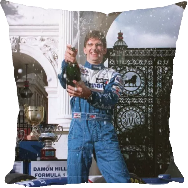Damon Hill Motor Racing Formula One Grand Prix celebrates at Marble Arch London with