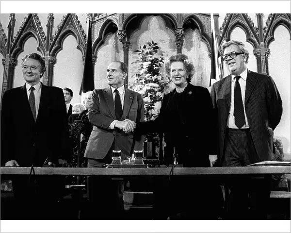 PM Margaret Thatcher with President Francois Mitterrand after signing the Channel Tunnel