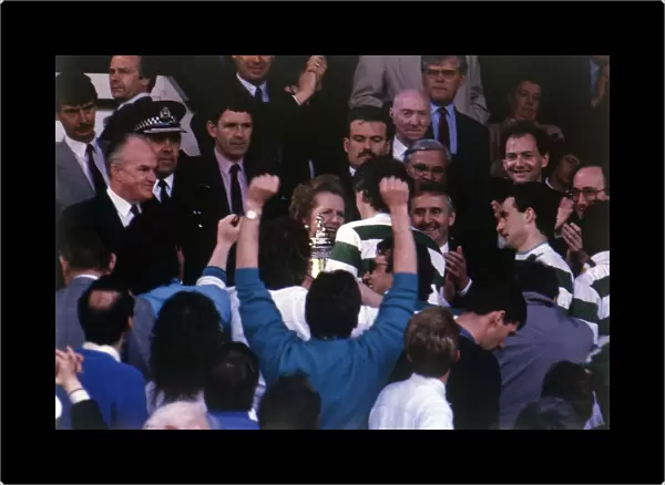 Margaret Thatcher presents Scottish Cup to Roy Aitken 1988