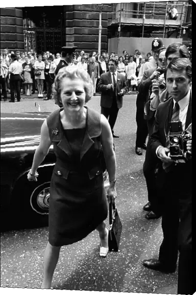 Margaret Thatcher arriving at Downing Street for the first time as minister of state for