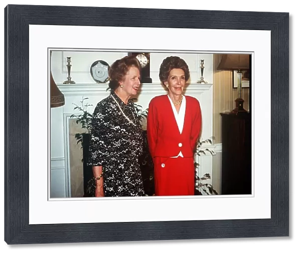 Prime Minister Margaret Thatcher recieves Nancy Reagan, wife of the American president