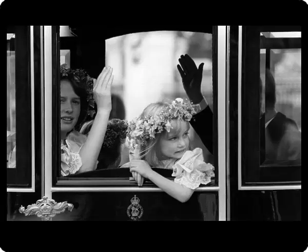 Bridesmaids in carriage on way to Wedding August 1981 of Prince Charles wedding