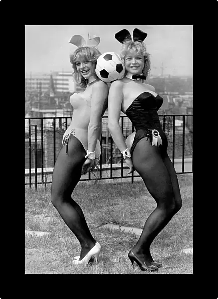 Night club Bunny Girls posing with a football. May 1974 P018491